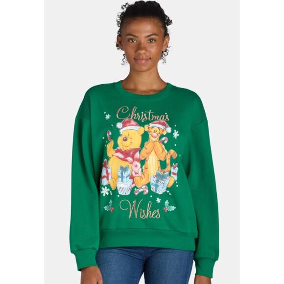 NEW NWT Green Sz XS WINNIE THE POOH Christmas Holiday LIGHT UP Roomy Sweatshirt - Picture 1 of 4